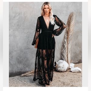 Black Boho Lace Maxi Dress